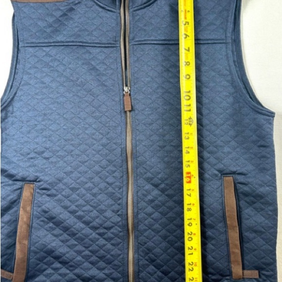 Men's Cremieux Classics Navy Quilted Vest with Brown Trim - Picture 7 of 10